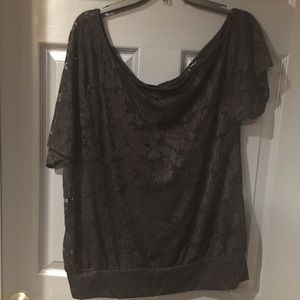 Torrid Black Lace Off The Shoulder Short Sleeve Overlay Tee Shirt